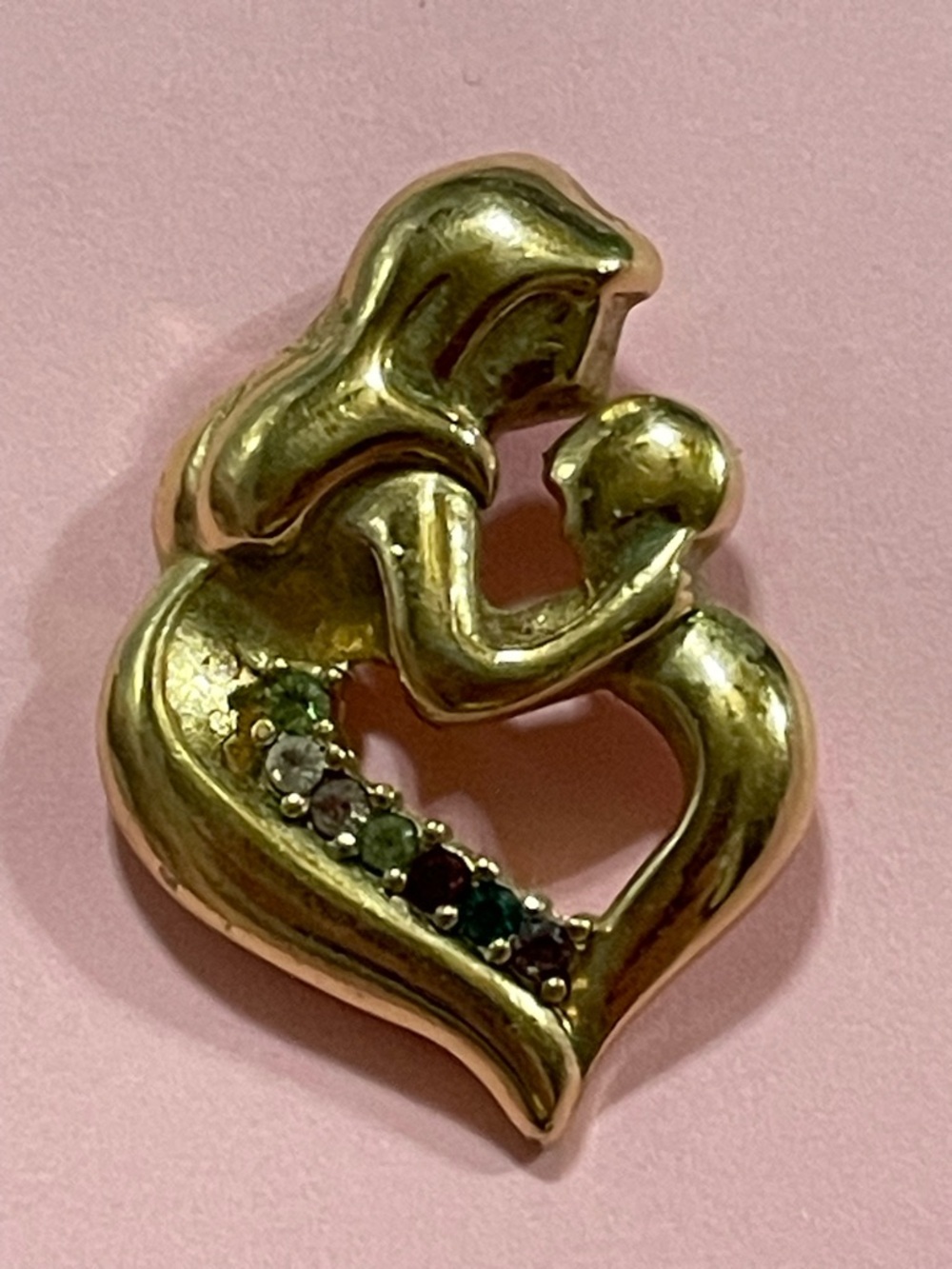 Mother & Child Gold Tone Birthstone Pendant #7465